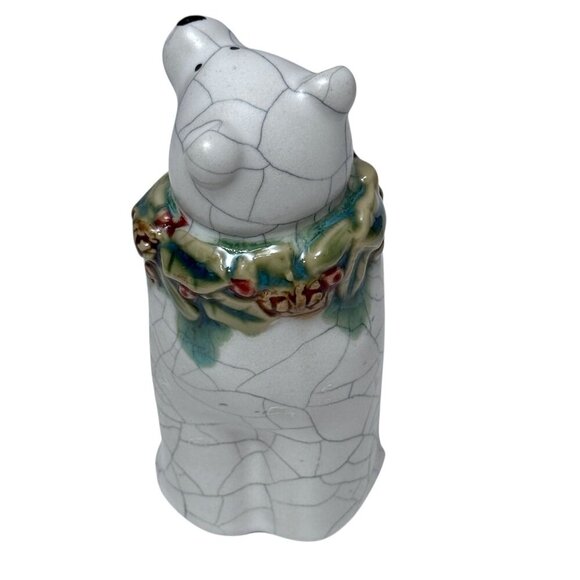 Holiday Polar Bear Figurine Rustic Ceramic w/ Holly Accent Christmas Decor 5" - Picture 6 of 8